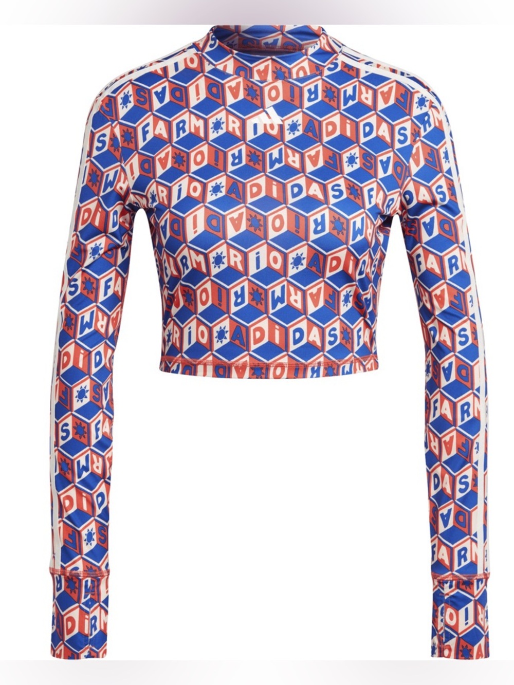 FARM RIO X adidas Women’s Orange & Blue Geometric Long-Sleeve Crop Top XS